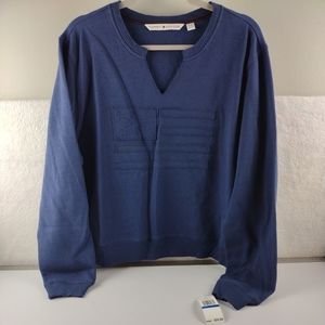 Tommy Hilfiger 2002 Ladies Women's Waist Length Sweatshirt V Neck Size XL Blue